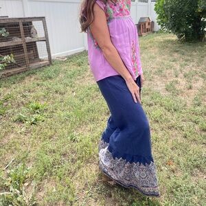 Linen Blend Bell Bottom Pants S